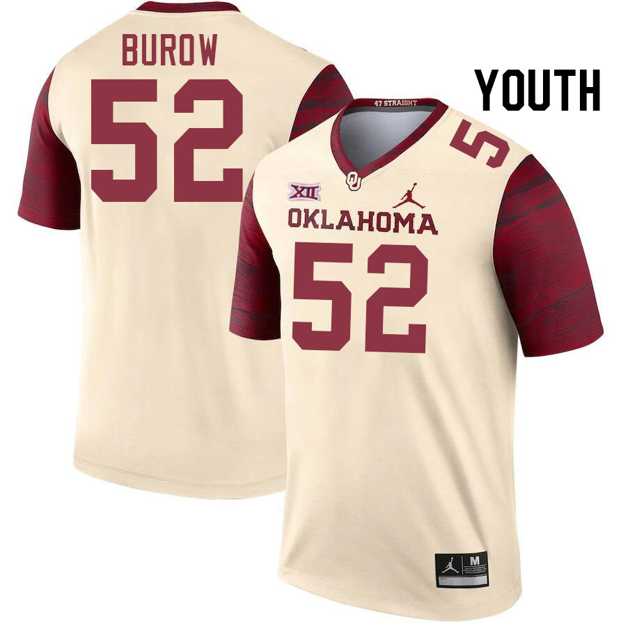 Youth #52 Avery Burow Oklahoma Sooners College Football Jerseys Stitched-Cream